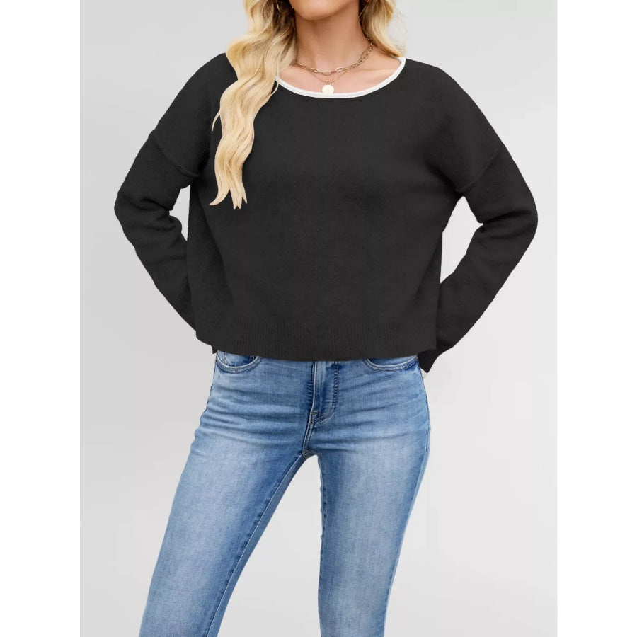 Round Neck Dropped Shoulder Sweater Apparel and Accessories