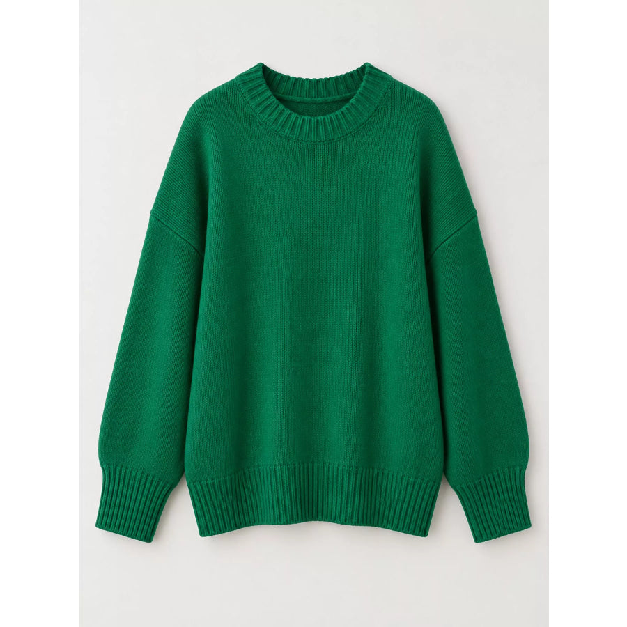 Round Neck Dropped Shoulder Sweater Apparel and Accessories
