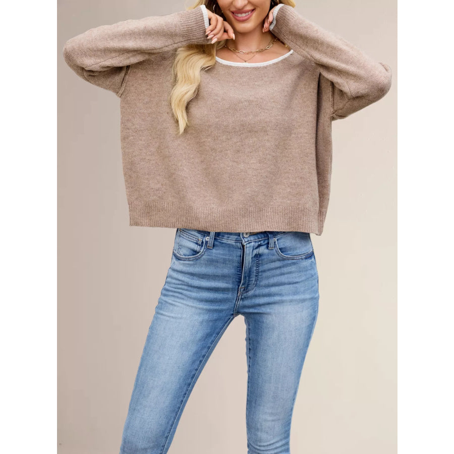 Round Neck Dropped Shoulder Sweater Apparel and Accessories