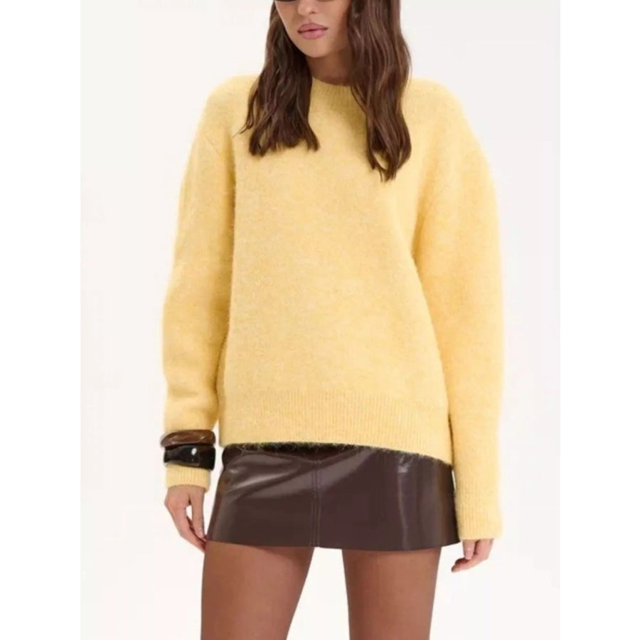 Round Neck Dropped Shoulder Sweater Apparel and Accessories