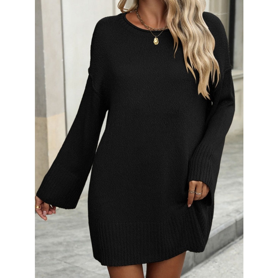 Round Neck Dropped Shoulder Sweater Apparel and Accessories