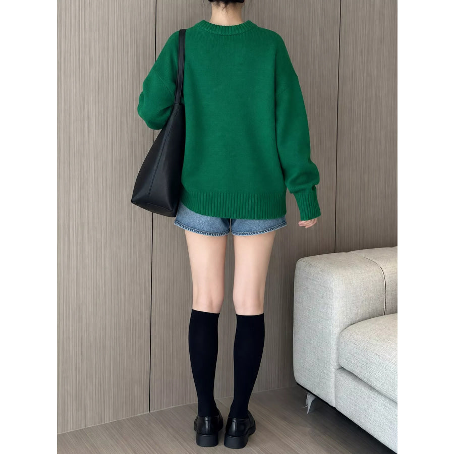 Round Neck Dropped Shoulder Sweater Apparel and Accessories