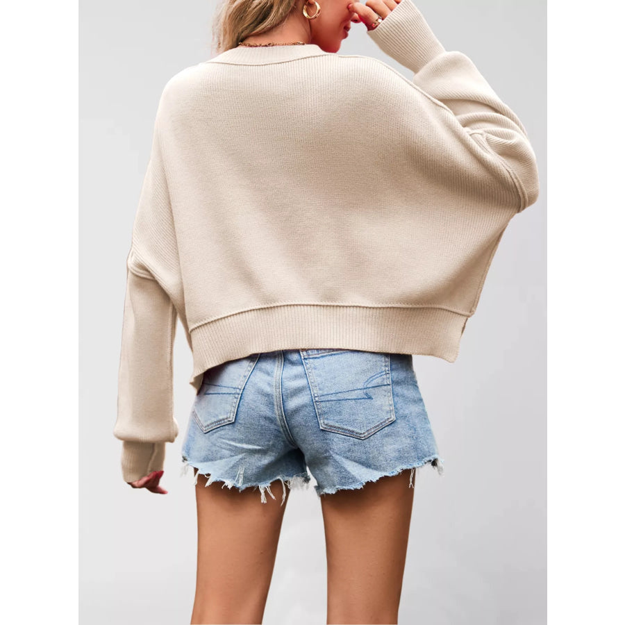 Round Neck Dropped Shoulder Sweater Apparel and Accessories