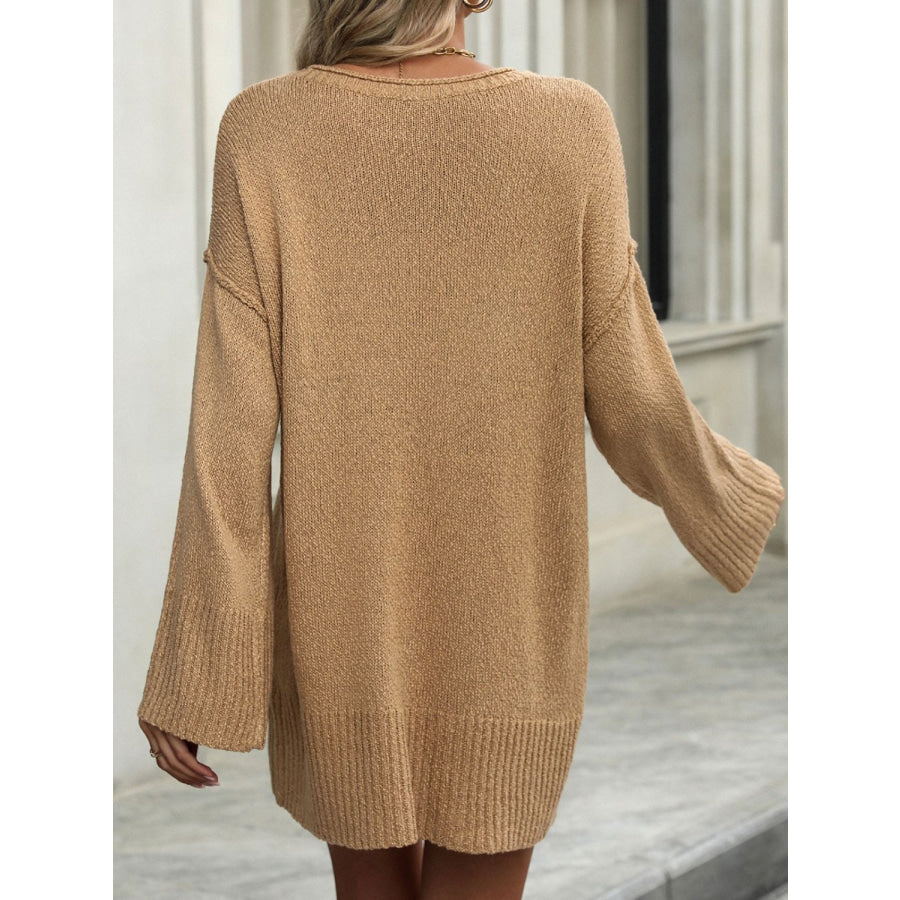 Round Neck Dropped Shoulder Sweater Apparel and Accessories