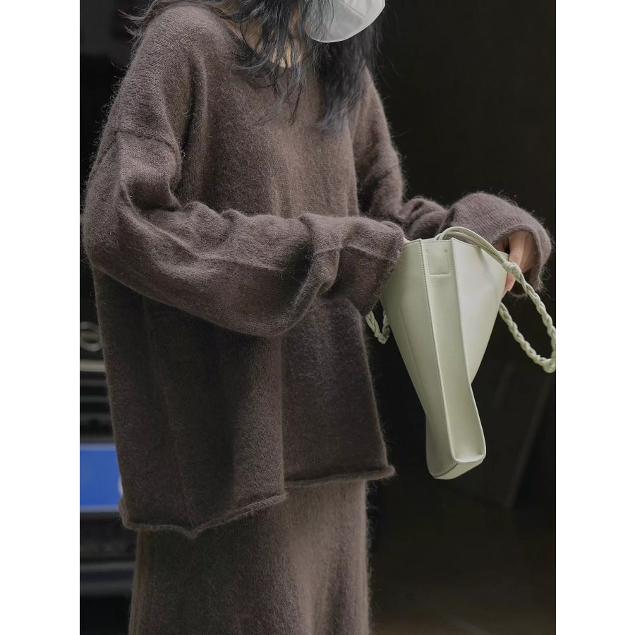 Round Neck Dropped Shoulder Sweater Apparel and Accessories