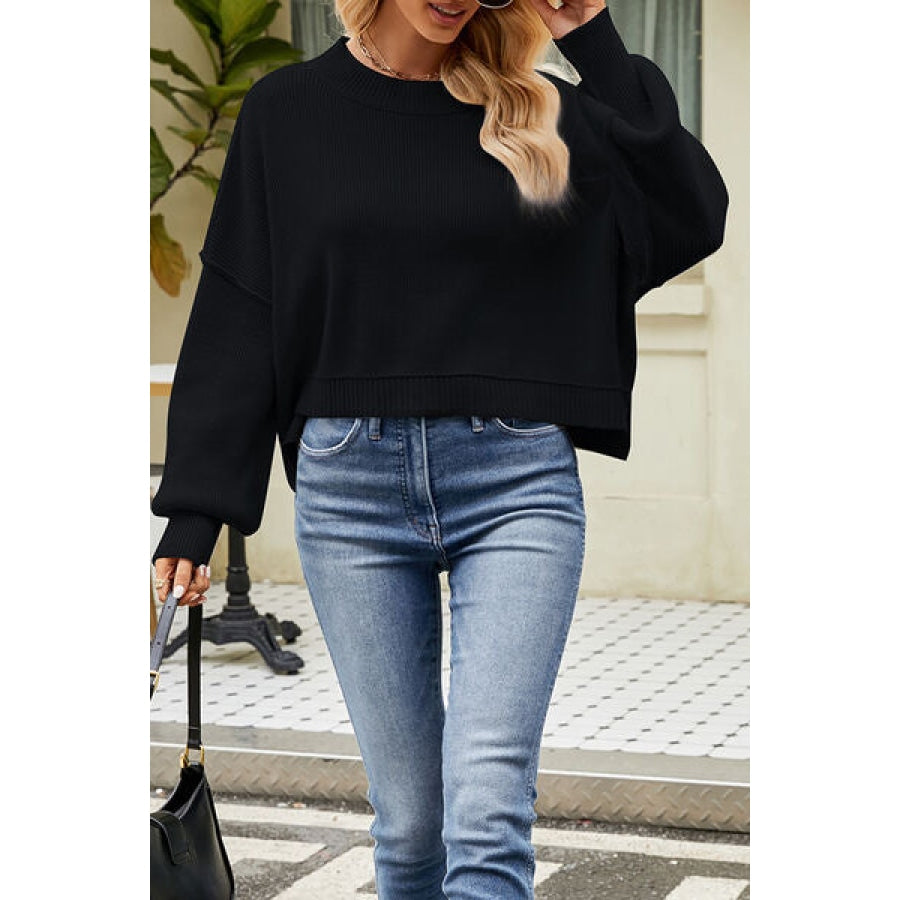 Round Neck Dropped Shoulder Sweater Apparel and Accessories