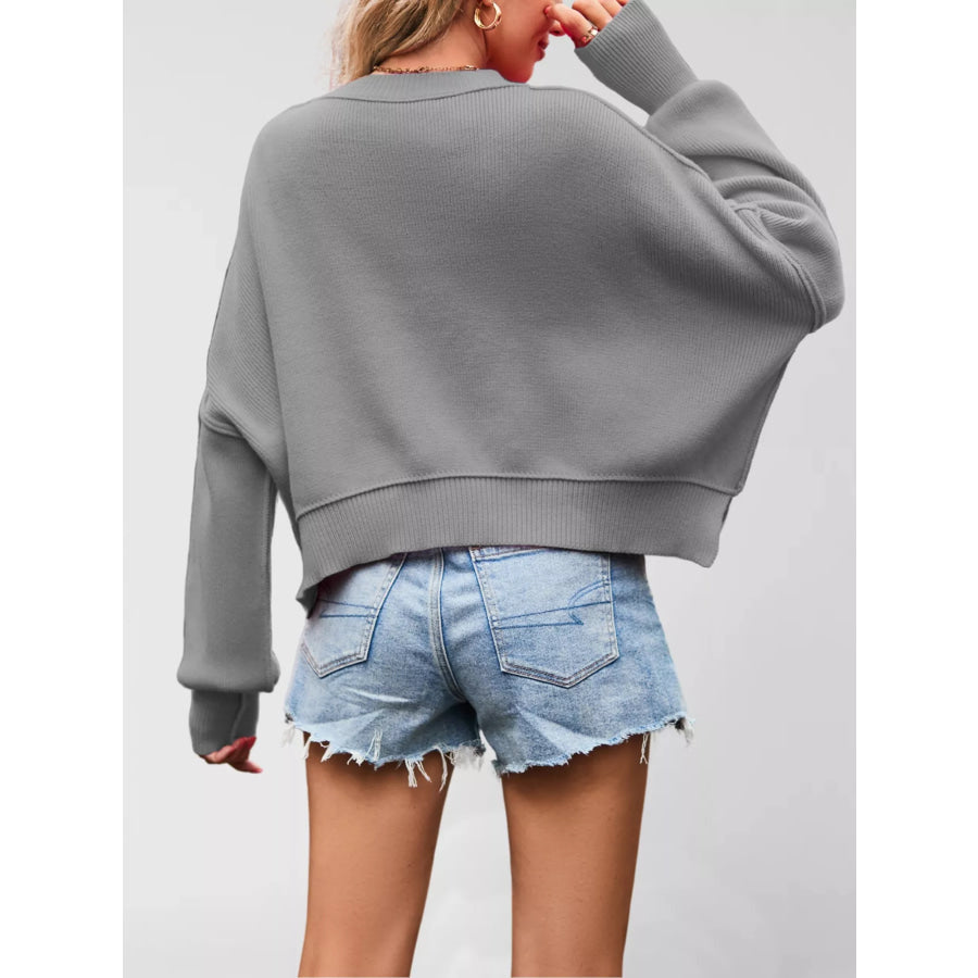 Round Neck Dropped Shoulder Sweater Apparel and Accessories