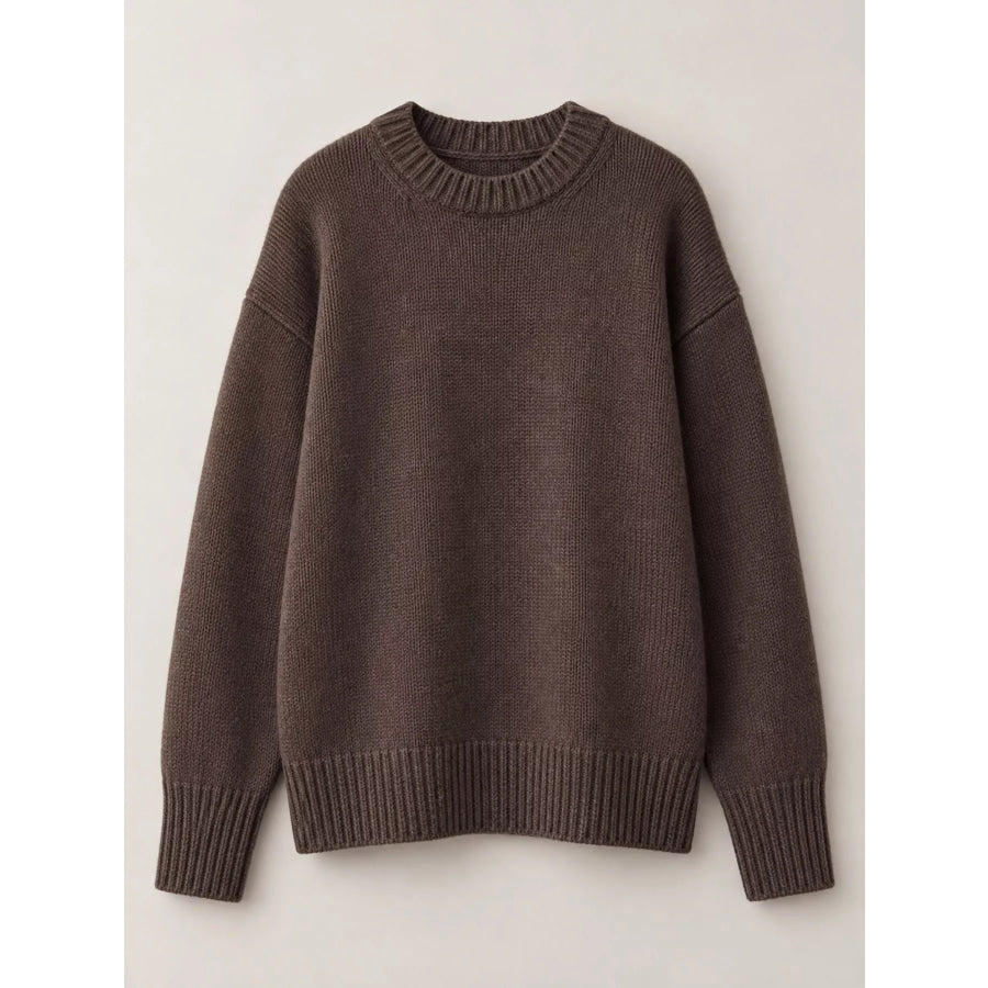 Round Neck Dropped Shoulder Sweater Apparel and Accessories