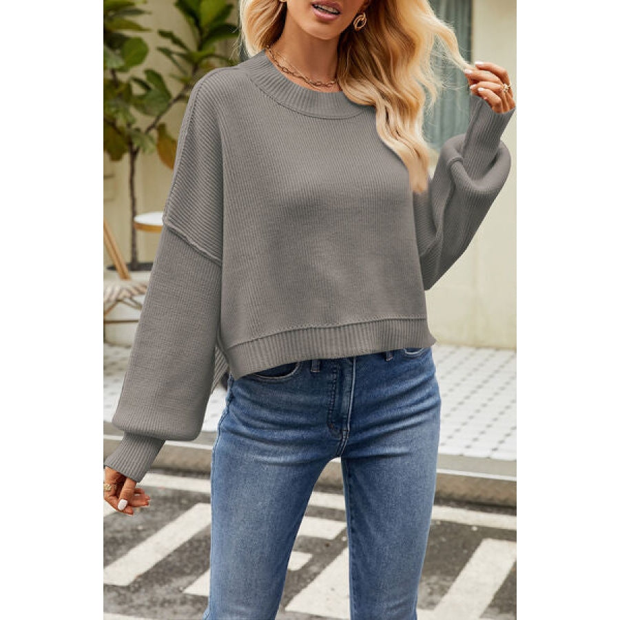 Round Neck Dropped Shoulder Sweater Apparel and Accessories