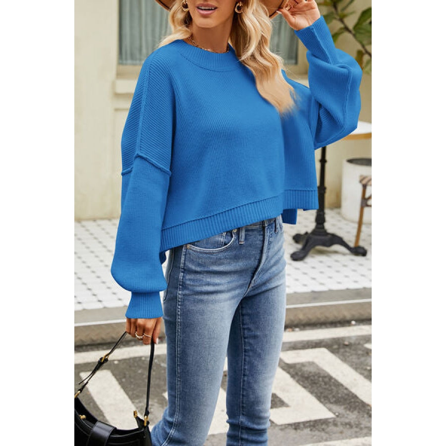 Round Neck Dropped Shoulder Sweater Apparel and Accessories