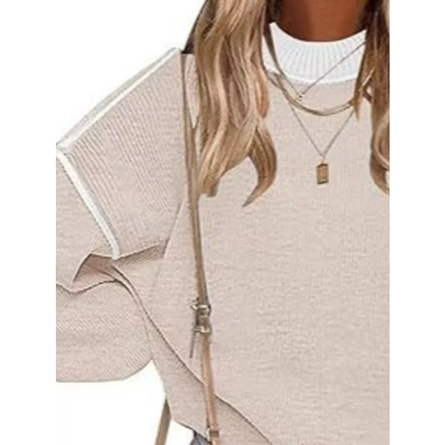 Round Neck Dropped Shoulder Sweater Apparel and Accessories