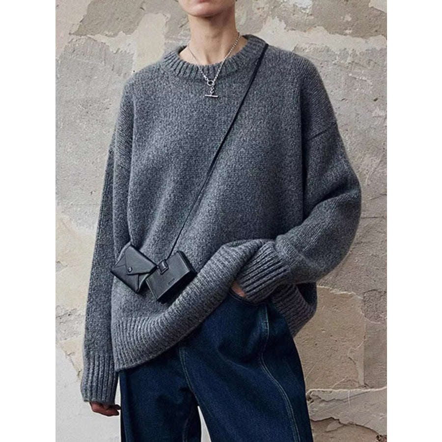Round Neck Dropped Shoulder Sweater Apparel and Accessories