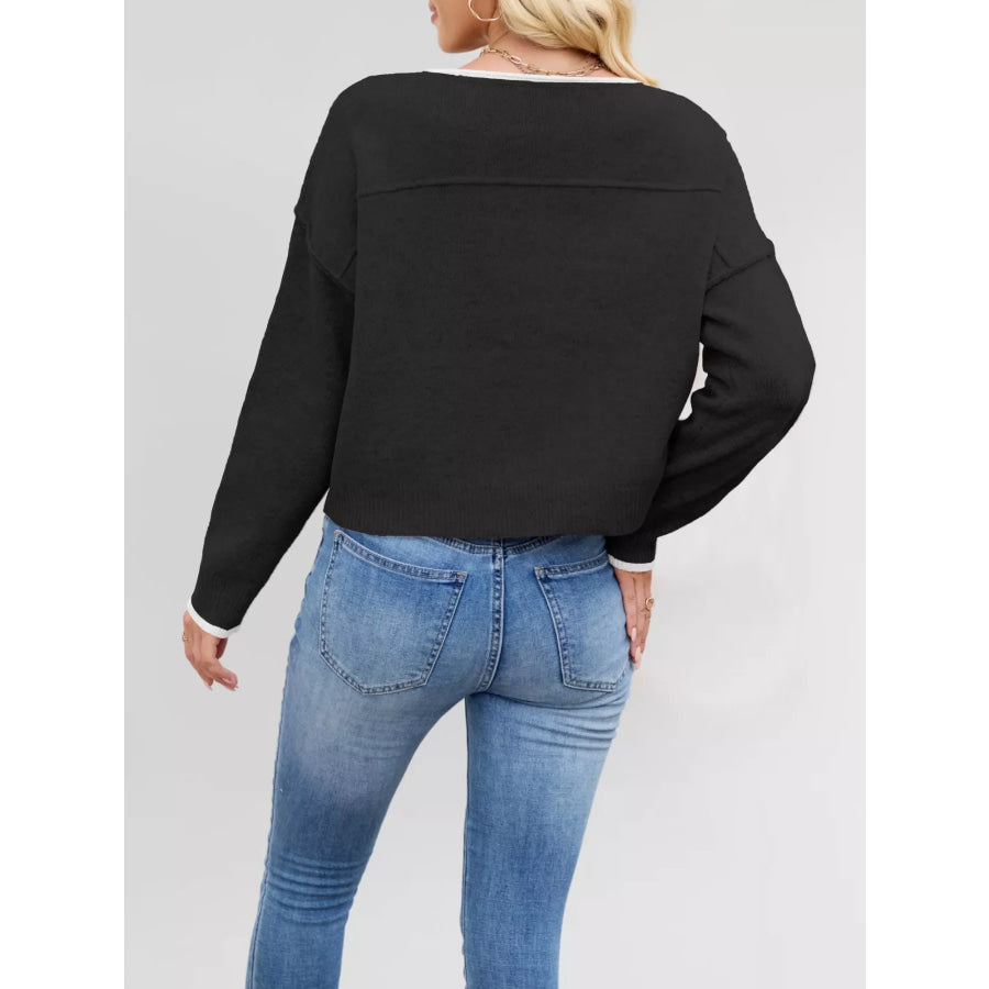 Round Neck Dropped Shoulder Sweater Apparel and Accessories