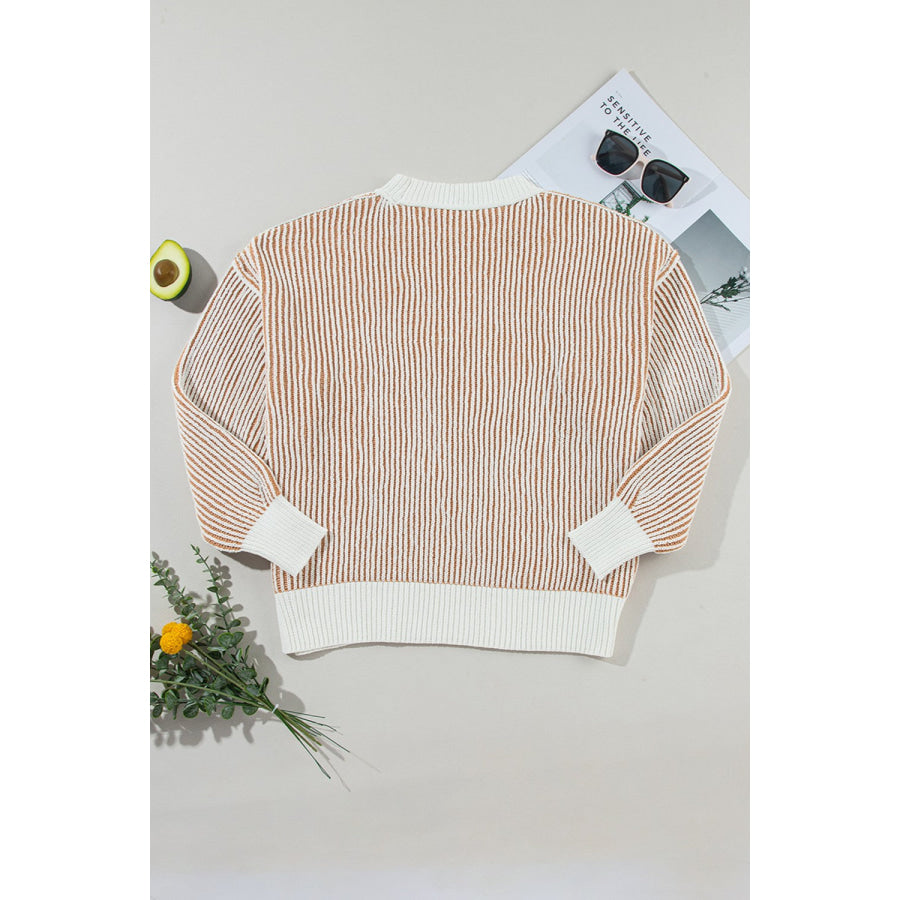 Round Neck Dropped Shoulder Sweater Apparel and Accessories