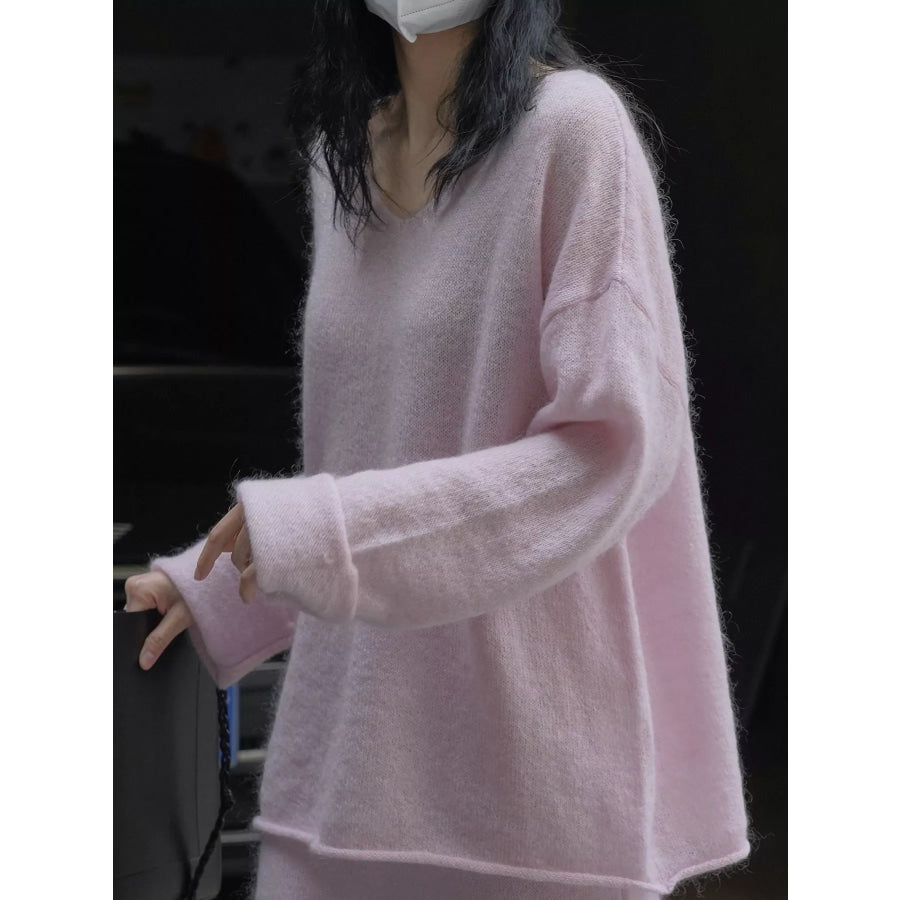 Round Neck Dropped Shoulder Sweater Apparel and Accessories