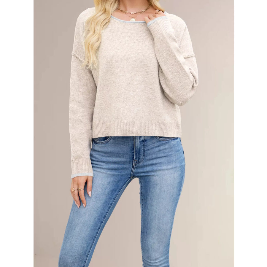 Round Neck Dropped Shoulder Sweater Apparel and Accessories