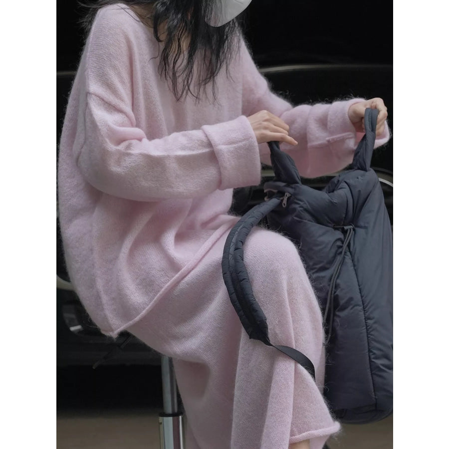 Round Neck Dropped Shoulder Sweater Apparel and Accessories
