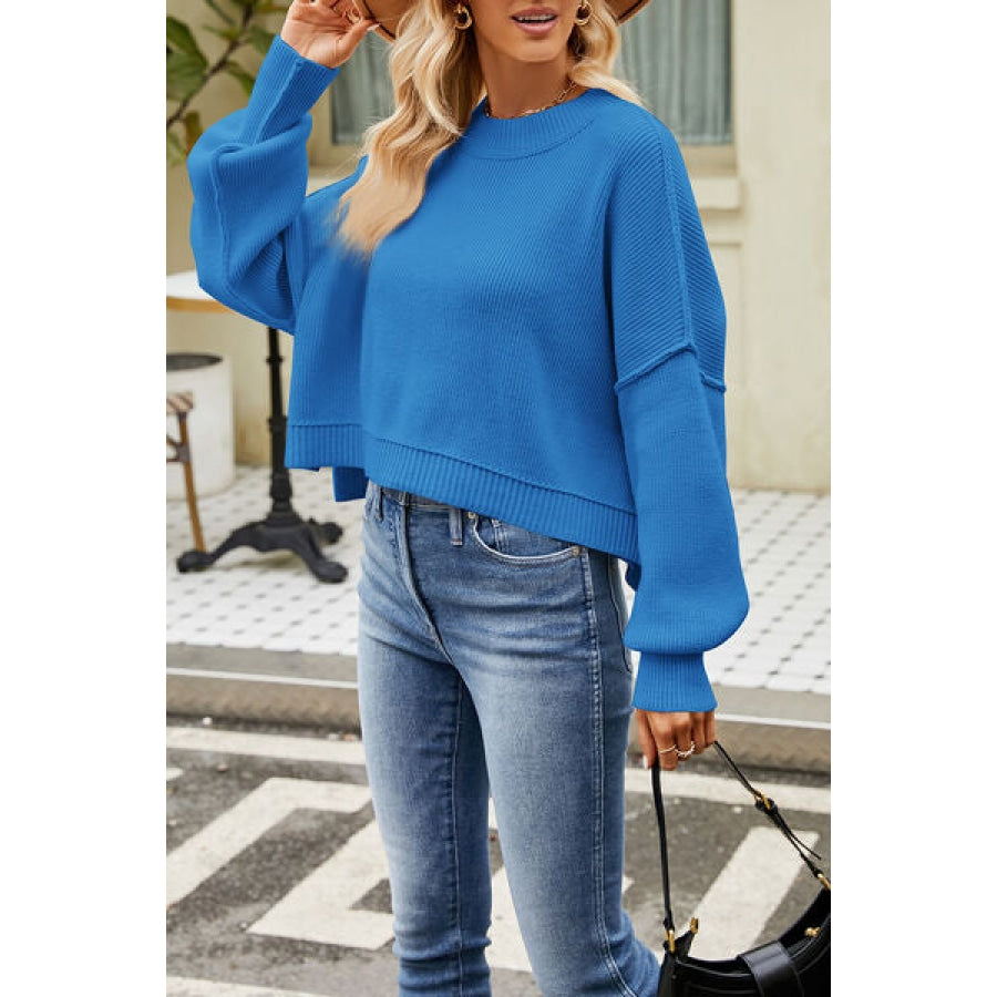 Round Neck Dropped Shoulder Sweater Apparel and Accessories