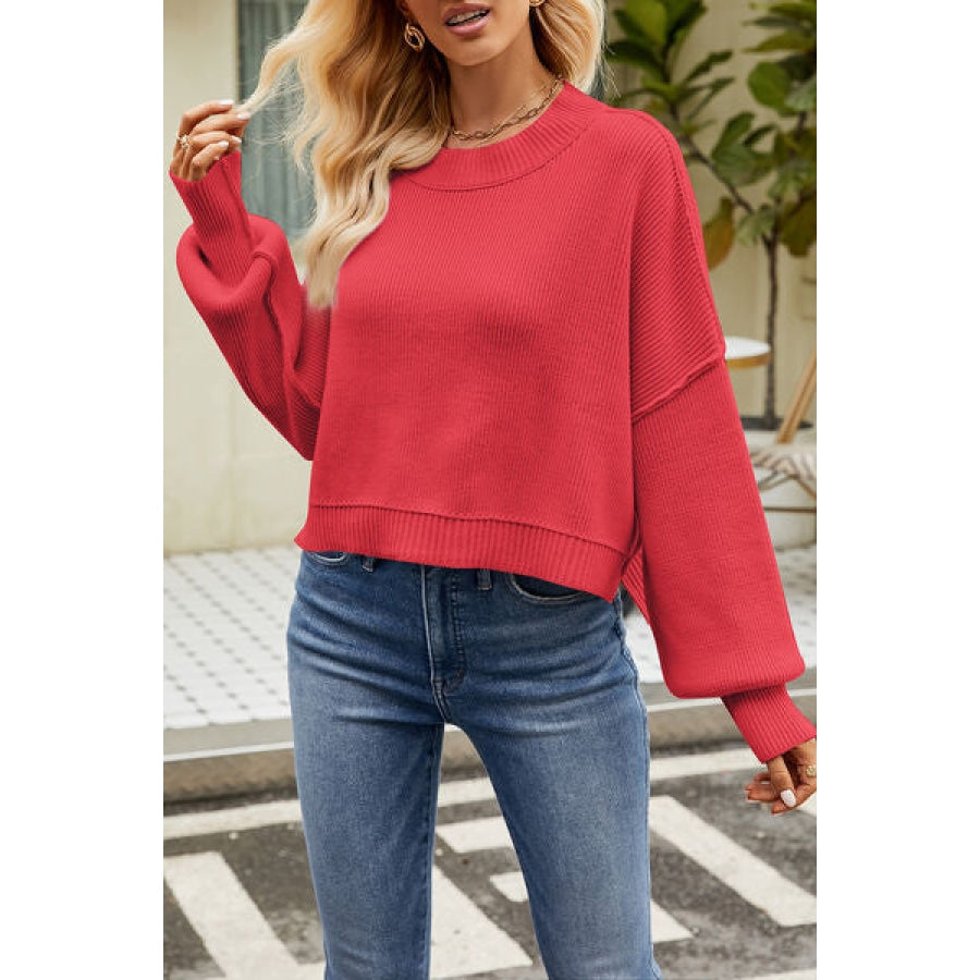 Round Neck Dropped Shoulder Sweater Apparel and Accessories