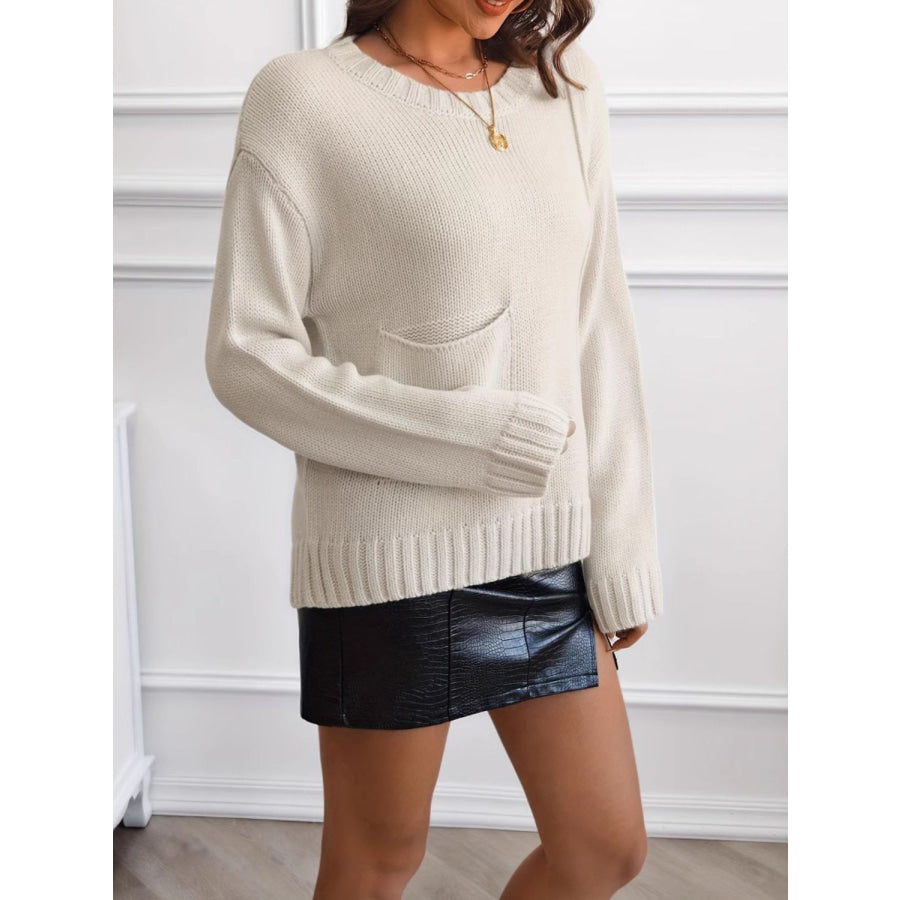 Round Neck Dropped Shoulder Sweater Apparel and Accessories