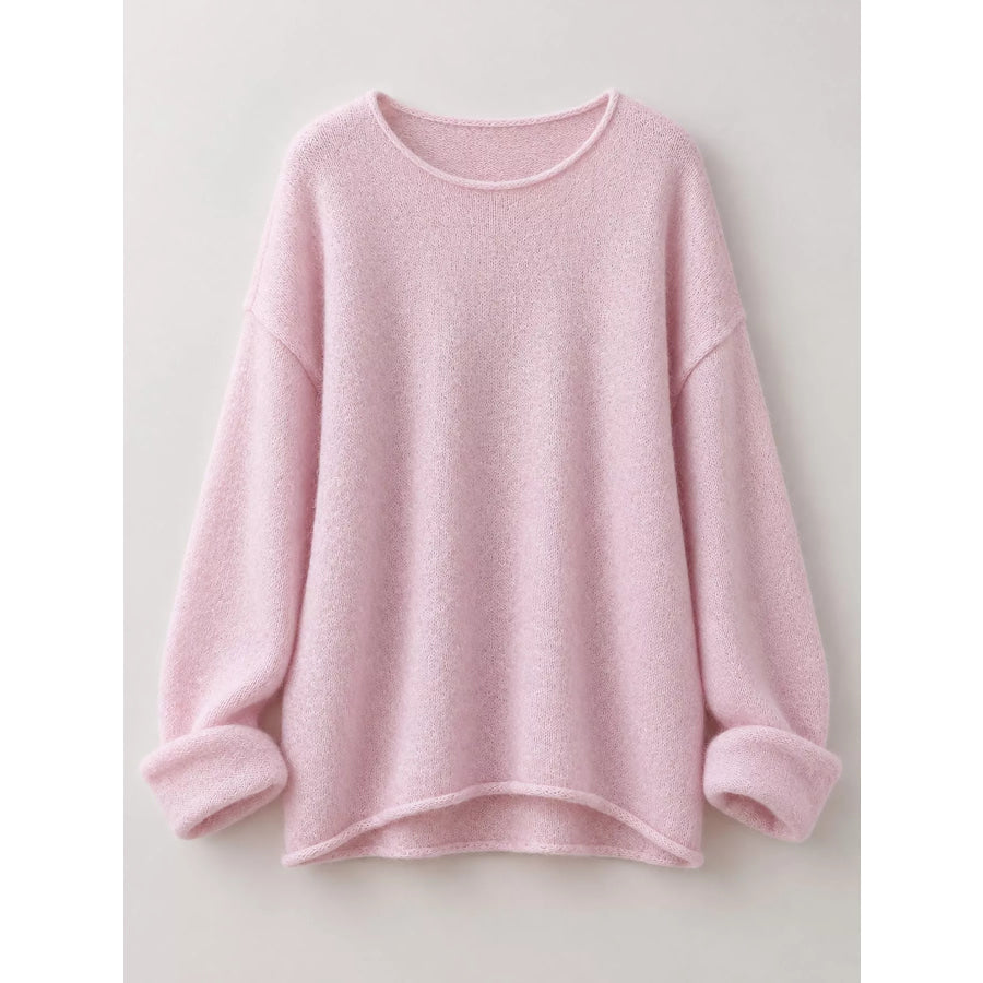 Round Neck Dropped Shoulder Sweater Apparel and Accessories