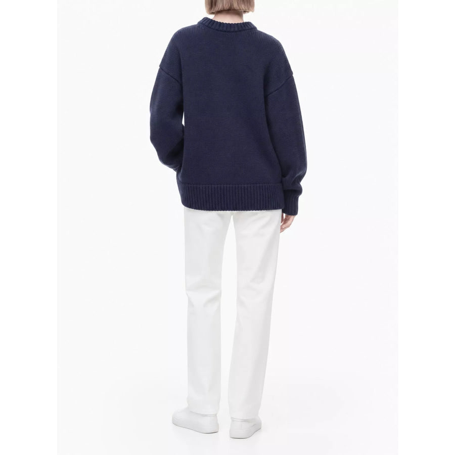 Round Neck Dropped Shoulder Sweater Apparel and Accessories