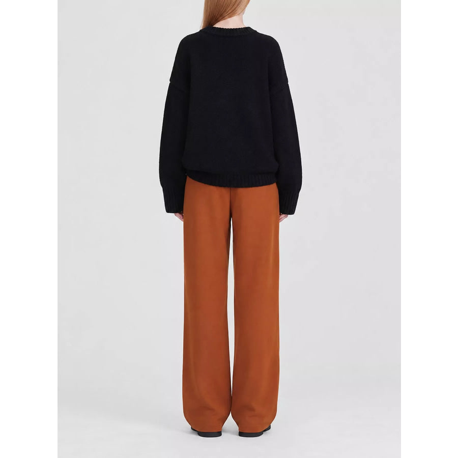 Round Neck Dropped Shoulder Sweater Apparel and Accessories