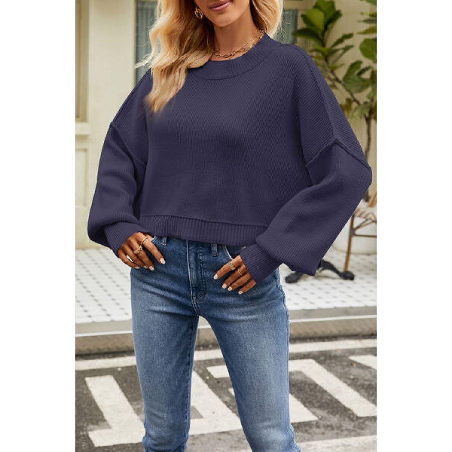 Round Neck Dropped Shoulder Sweater Apparel and Accessories