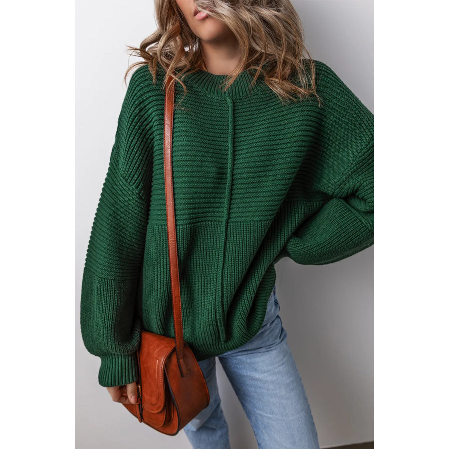 Round Neck Dropped Shoulder Sweater Apparel and Accessories