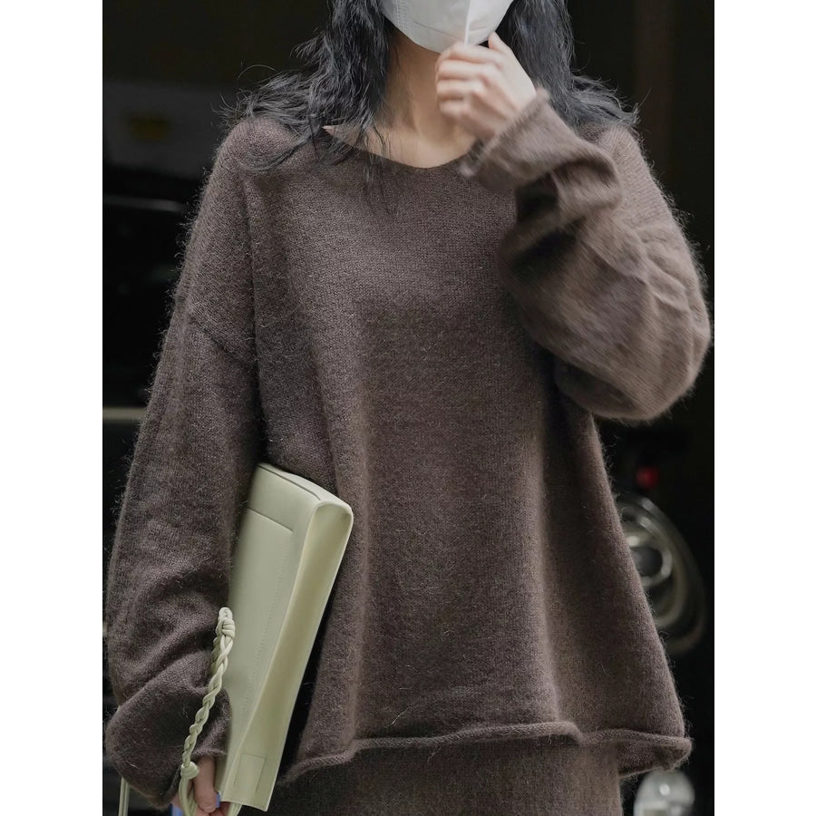 Round Neck Dropped Shoulder Sweater Apparel and Accessories