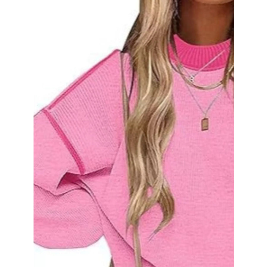 Round Neck Dropped Shoulder Sweater Apparel and Accessories