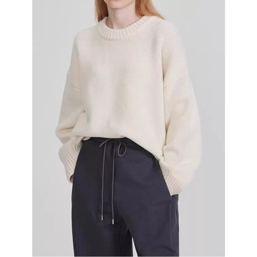 Round Neck Dropped Shoulder Sweater Apparel and Accessories
