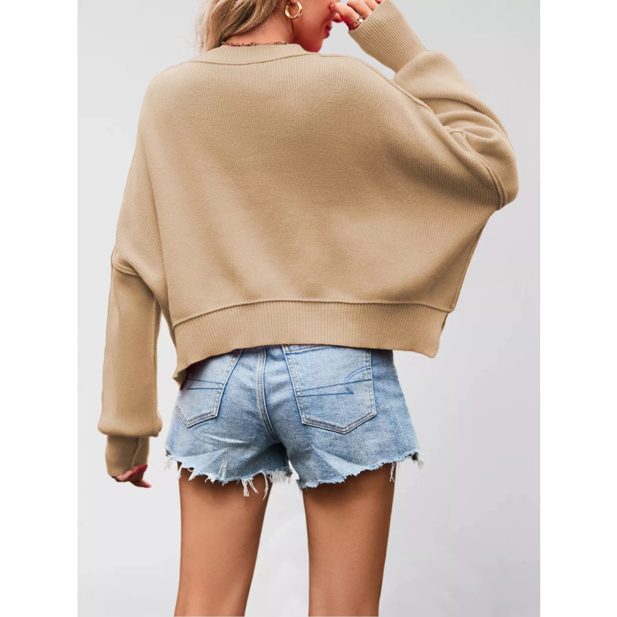 Round Neck Dropped Shoulder Sweater Apparel and Accessories