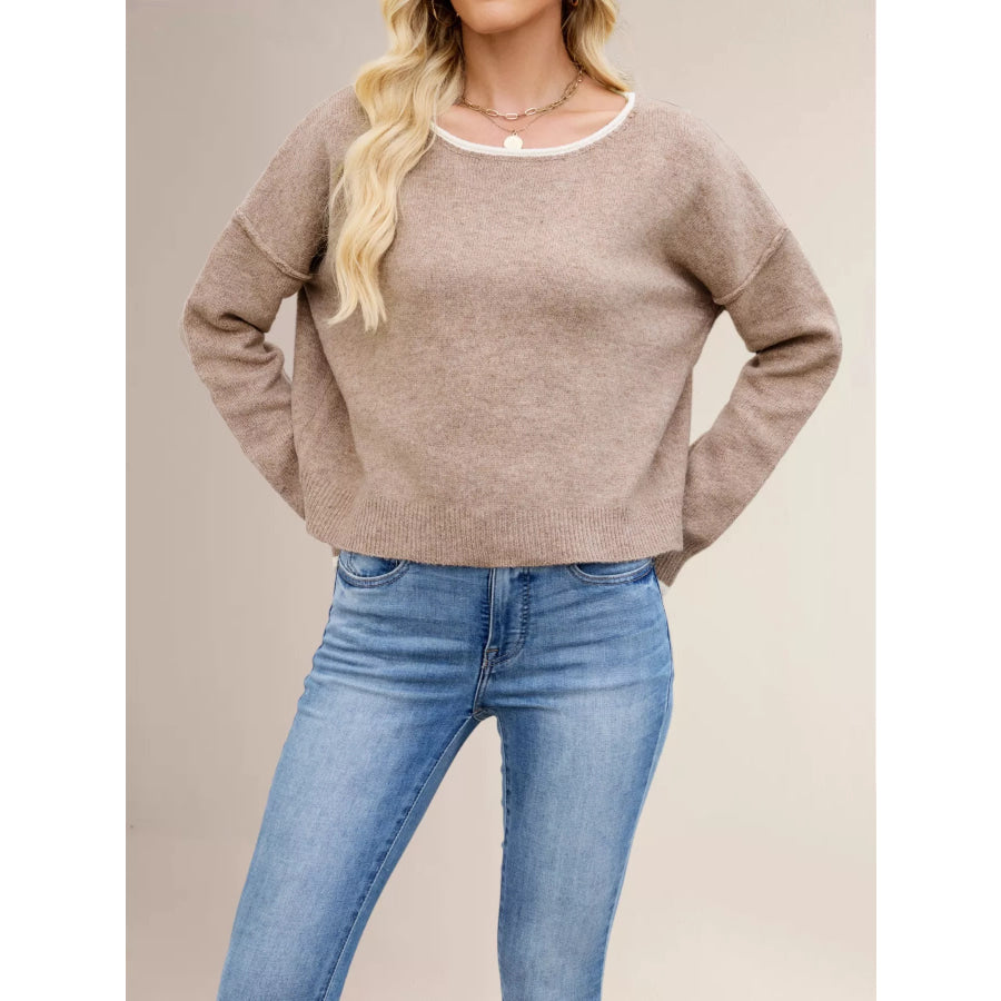 Round Neck Dropped Shoulder Sweater Apparel and Accessories