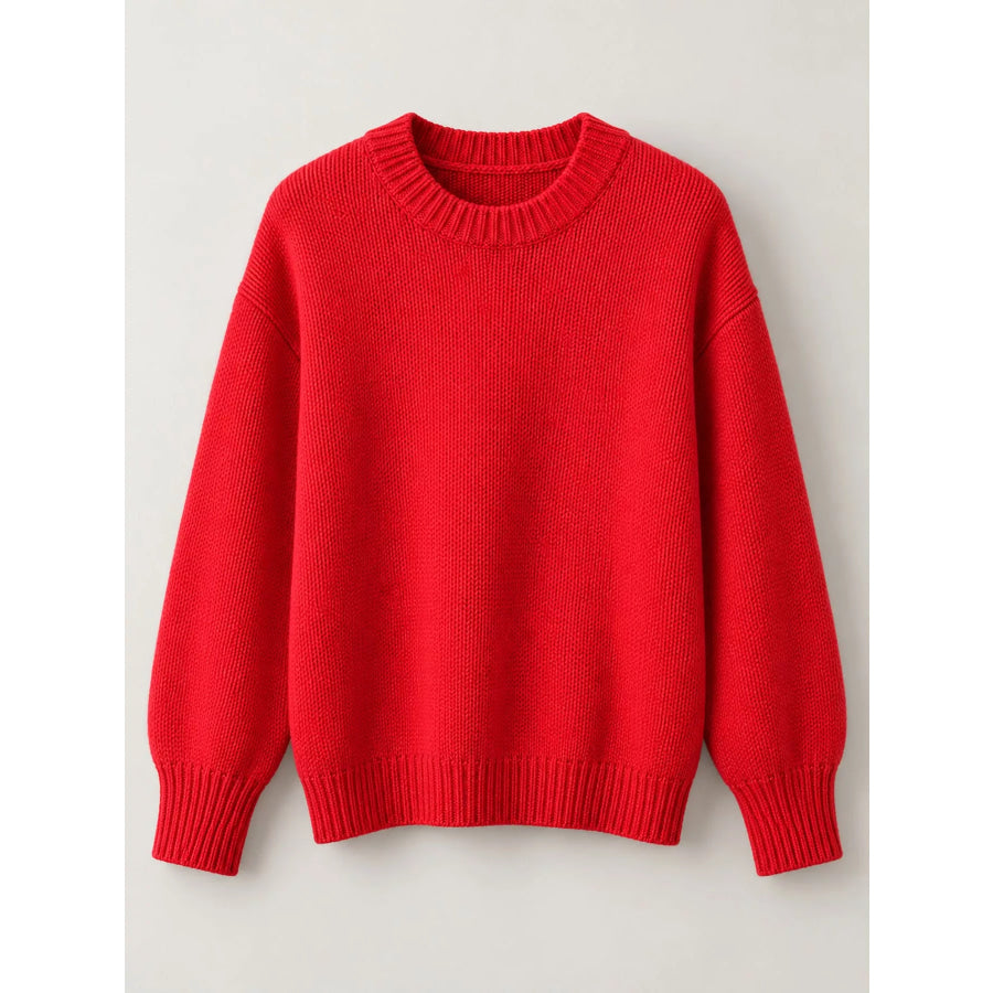 Round Neck Dropped Shoulder Sweater Apparel and Accessories