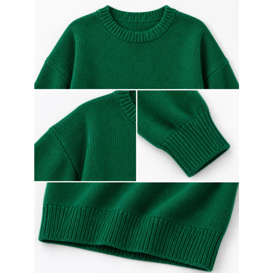 Round Neck Dropped Shoulder Sweater Apparel and Accessories