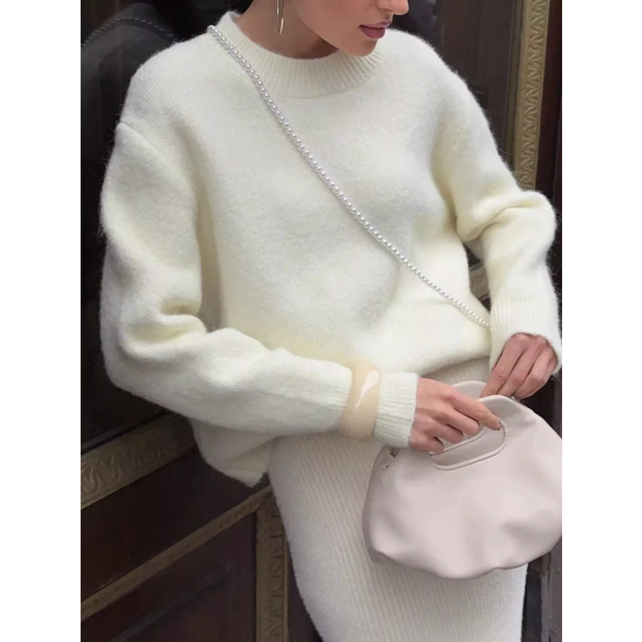 Round Neck Dropped Shoulder Sweater Apparel and Accessories