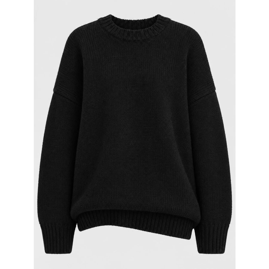 Round Neck Dropped Shoulder Sweater Apparel and Accessories
