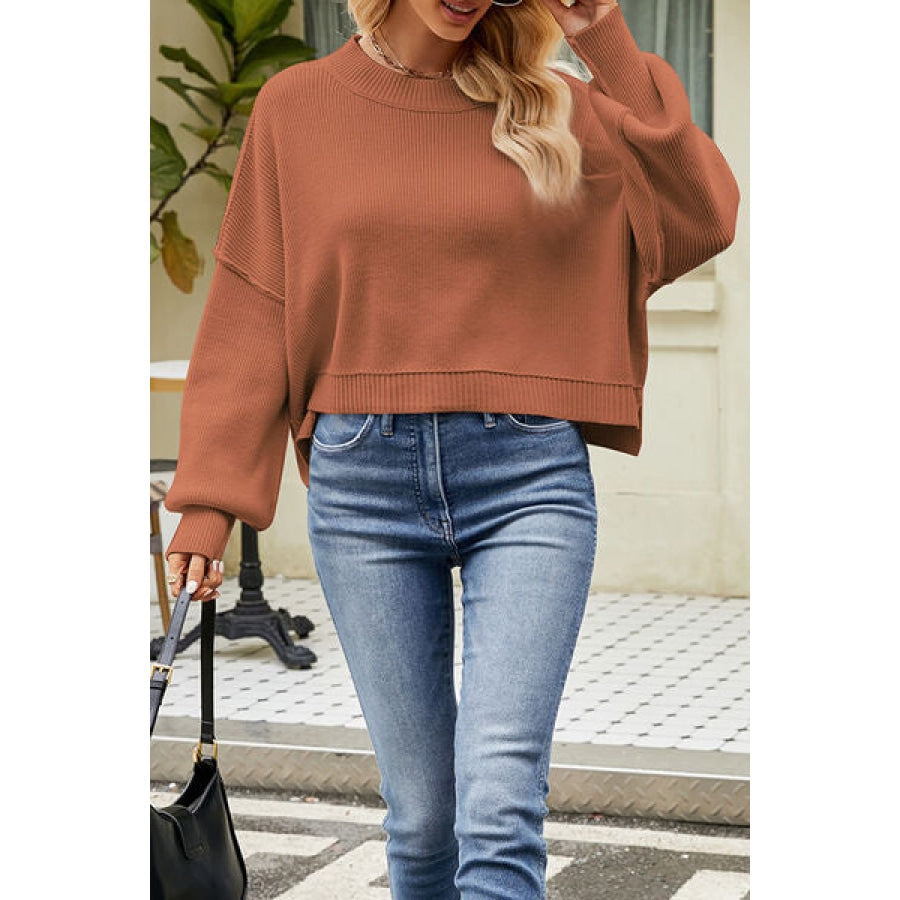 Round Neck Dropped Shoulder Sweater Apparel and Accessories