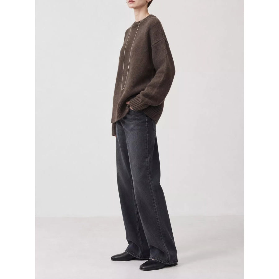 Round Neck Dropped Shoulder Sweater Apparel and Accessories