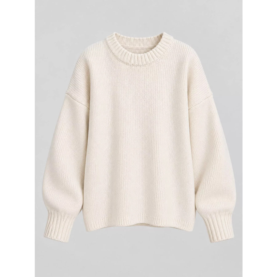 Round Neck Dropped Shoulder Sweater Apparel and Accessories