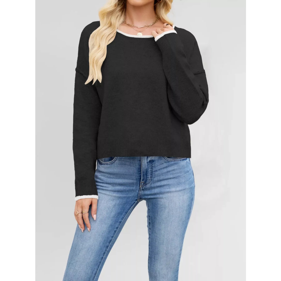 Round Neck Dropped Shoulder Sweater Apparel and Accessories