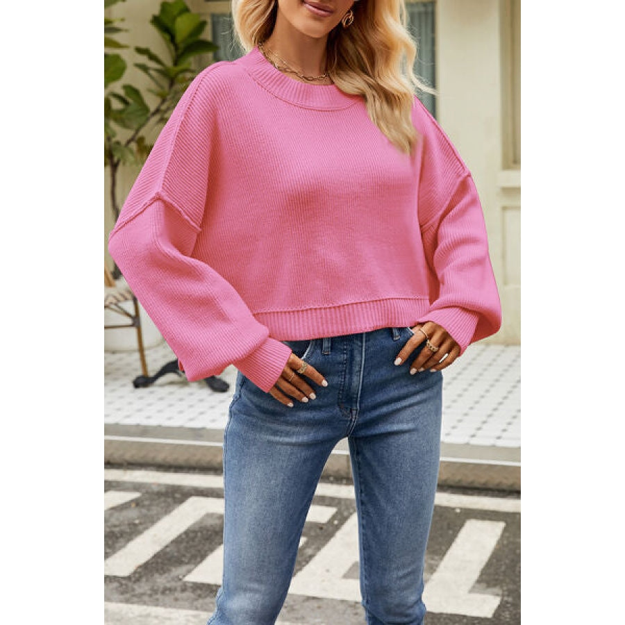 Round Neck Dropped Shoulder Sweater Apparel and Accessories