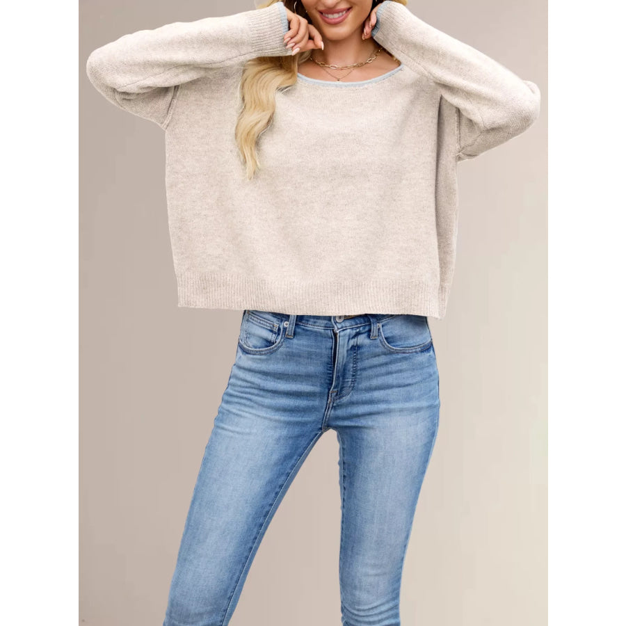 Round Neck Dropped Shoulder Sweater Apparel and Accessories