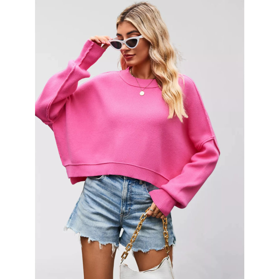 Round Neck Dropped Shoulder Sweater Apparel and Accessories