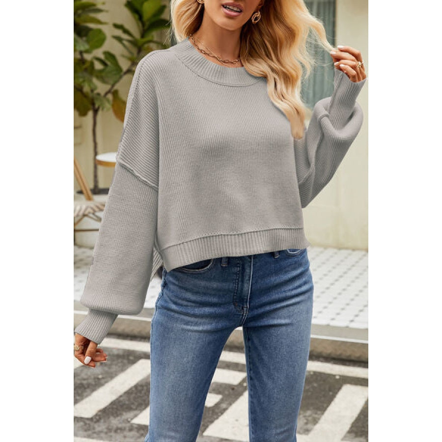 Round Neck Dropped Shoulder Sweater Apparel and Accessories