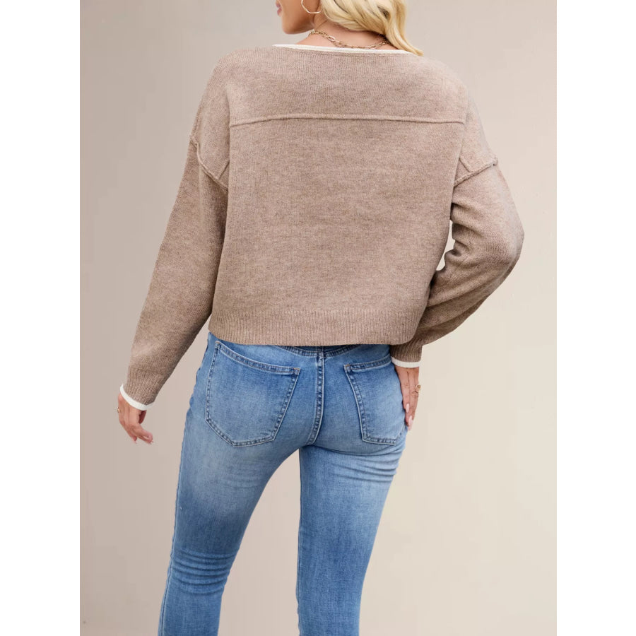 Round Neck Dropped Shoulder Sweater Apparel and Accessories