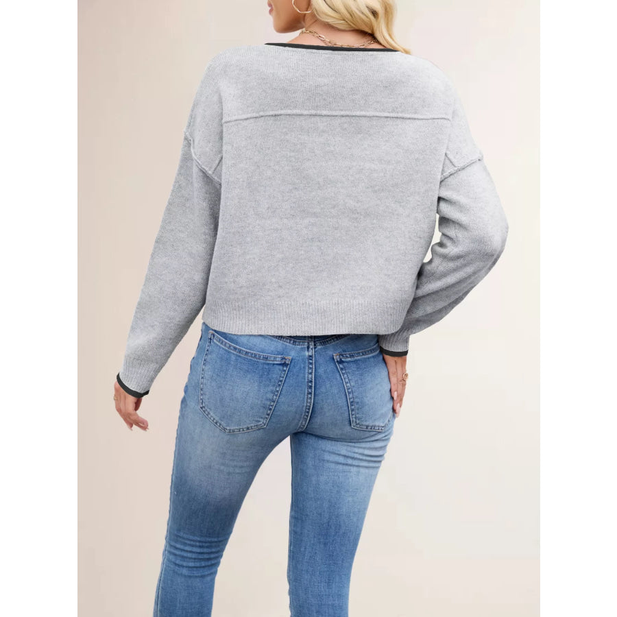 Round Neck Dropped Shoulder Sweater Apparel and Accessories