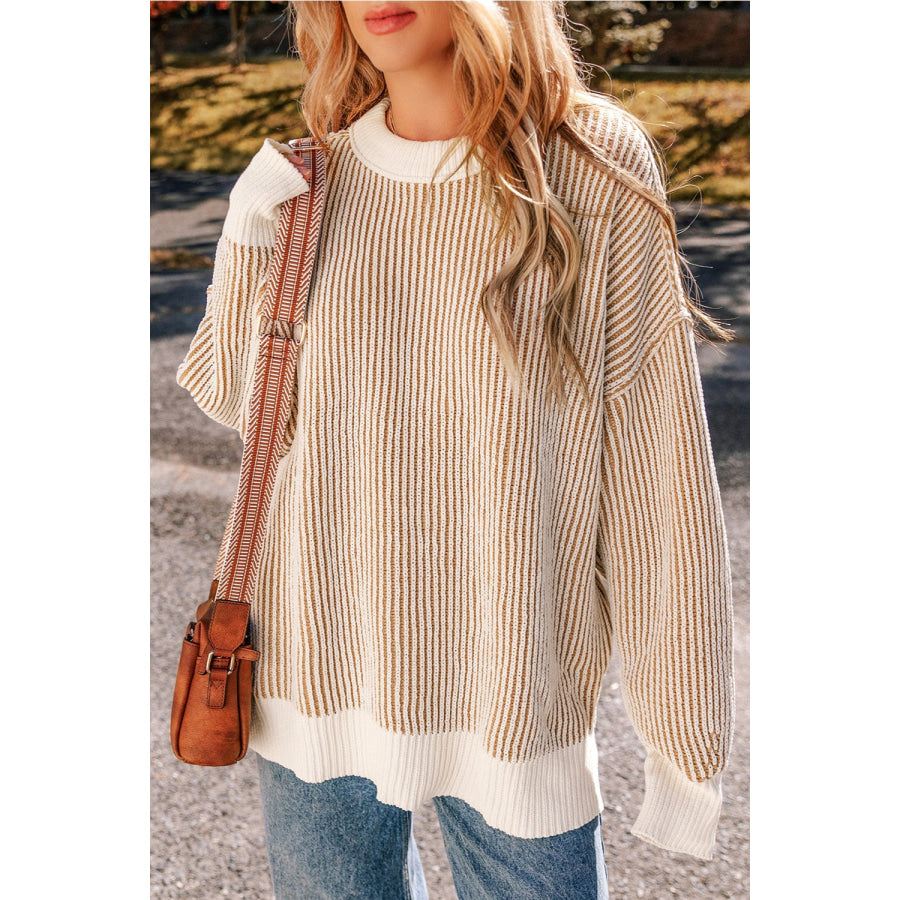 Round Neck Dropped Shoulder Sweater Apparel and Accessories