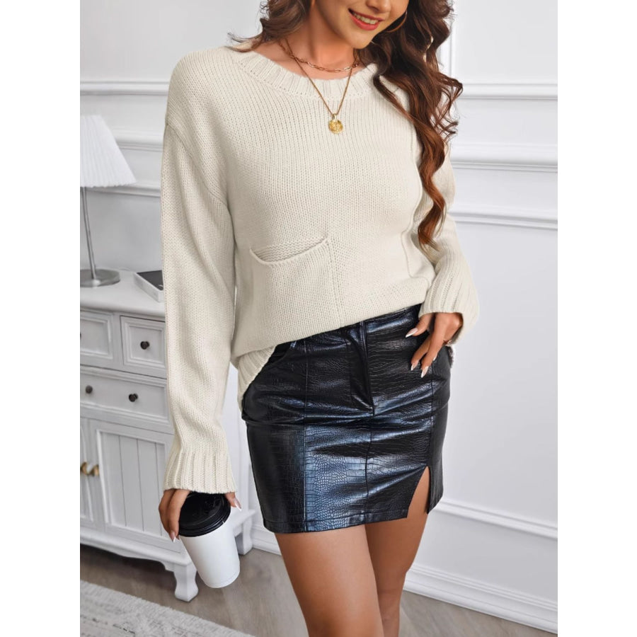 Round Neck Dropped Shoulder Sweater Apparel and Accessories